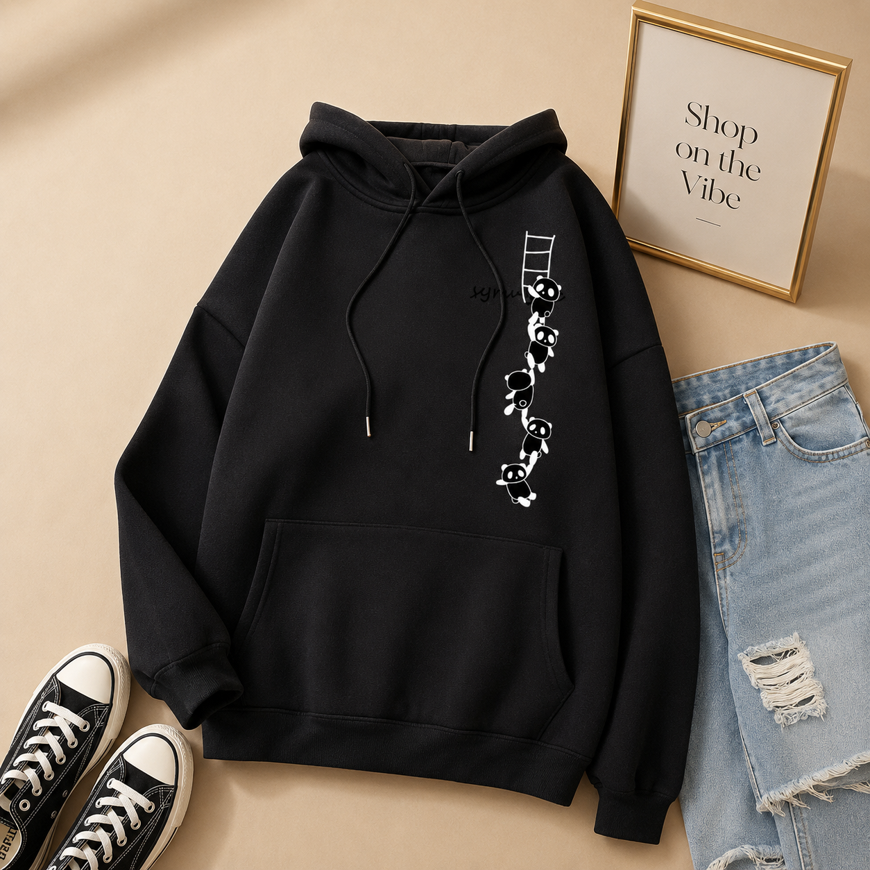 BLACK HOODIE PANDA LADDER