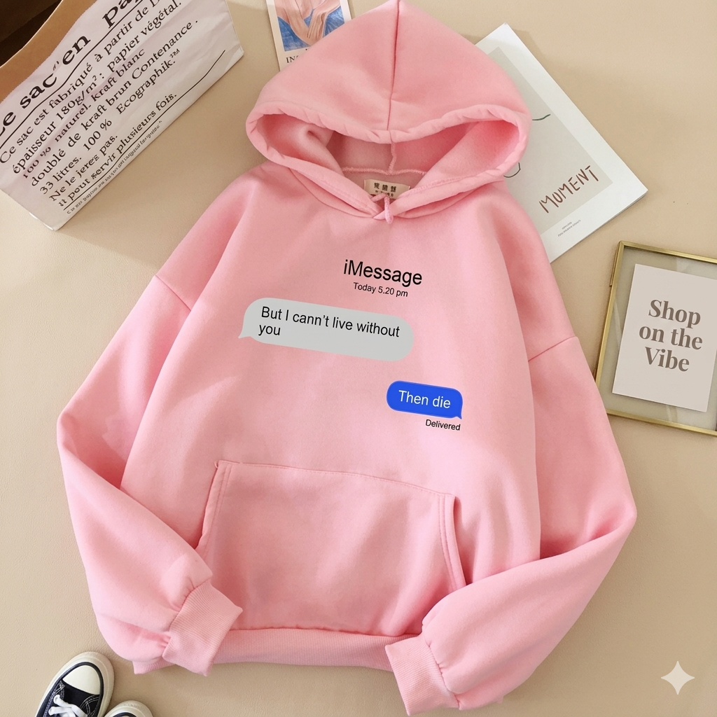 PINK HOODIE TEXT MESSAGE