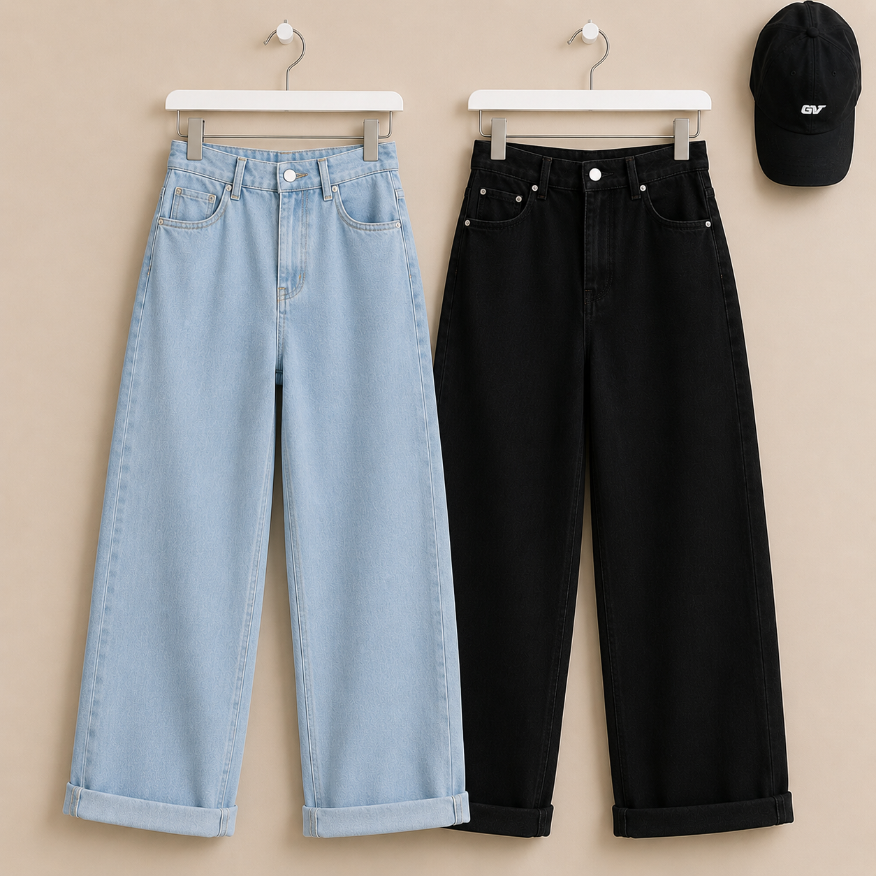 PACK OF 2 WIDE LEG JEANS (BLACK AND ICE BLUE)