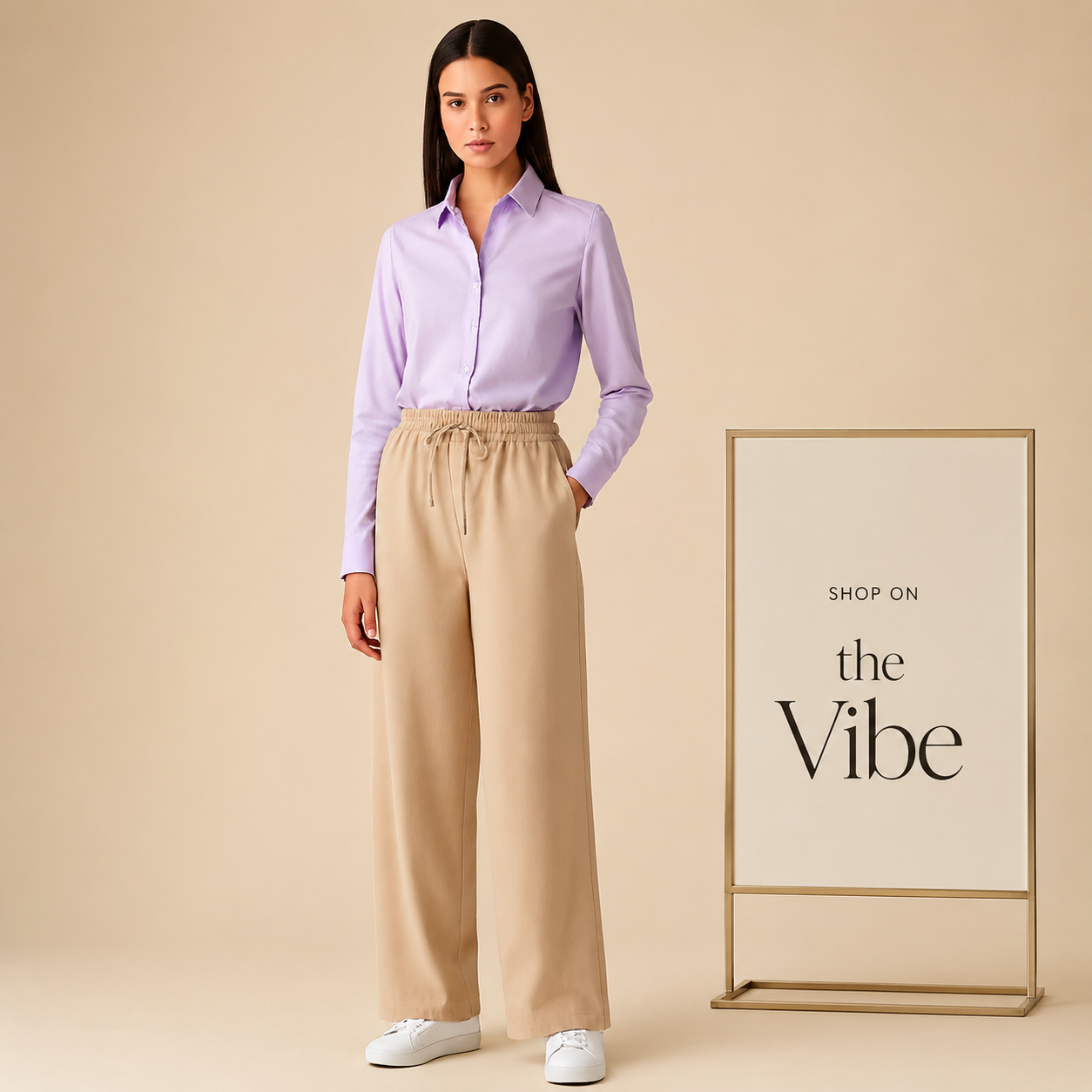 LILAC BUTTON DOWN SHIRT WITH BEIGE FLAPPER