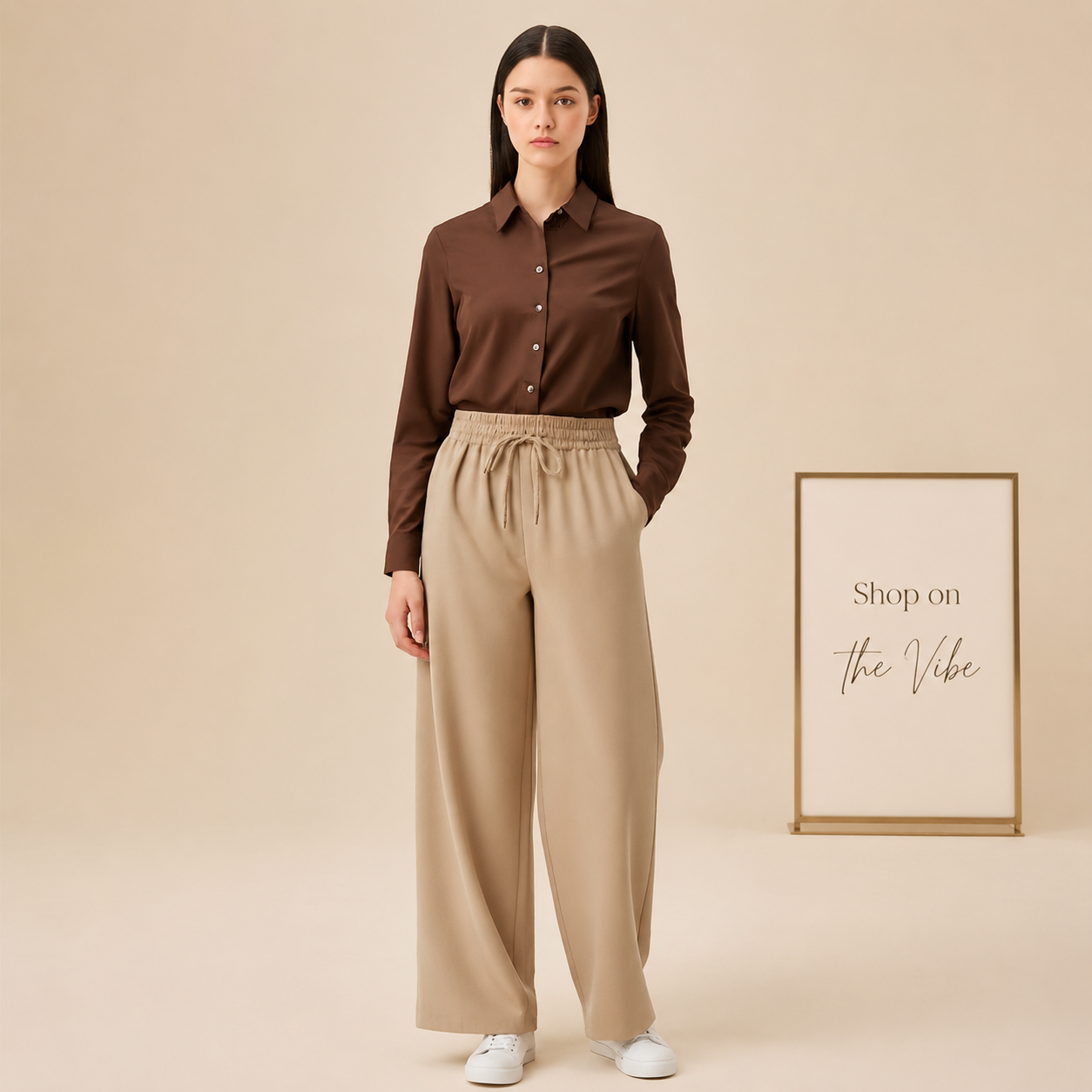 BROWN BUTTON DOWN SHIRT WITH BEIGE FLAPPER
