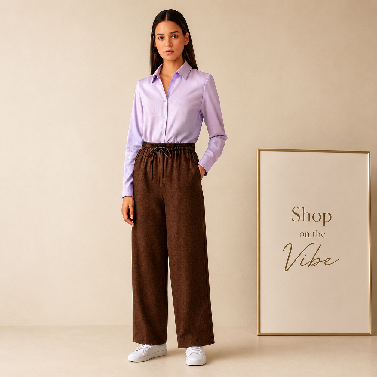 LILAC BUTTON DOWN SHIRT WITH BROWN FLAPPER