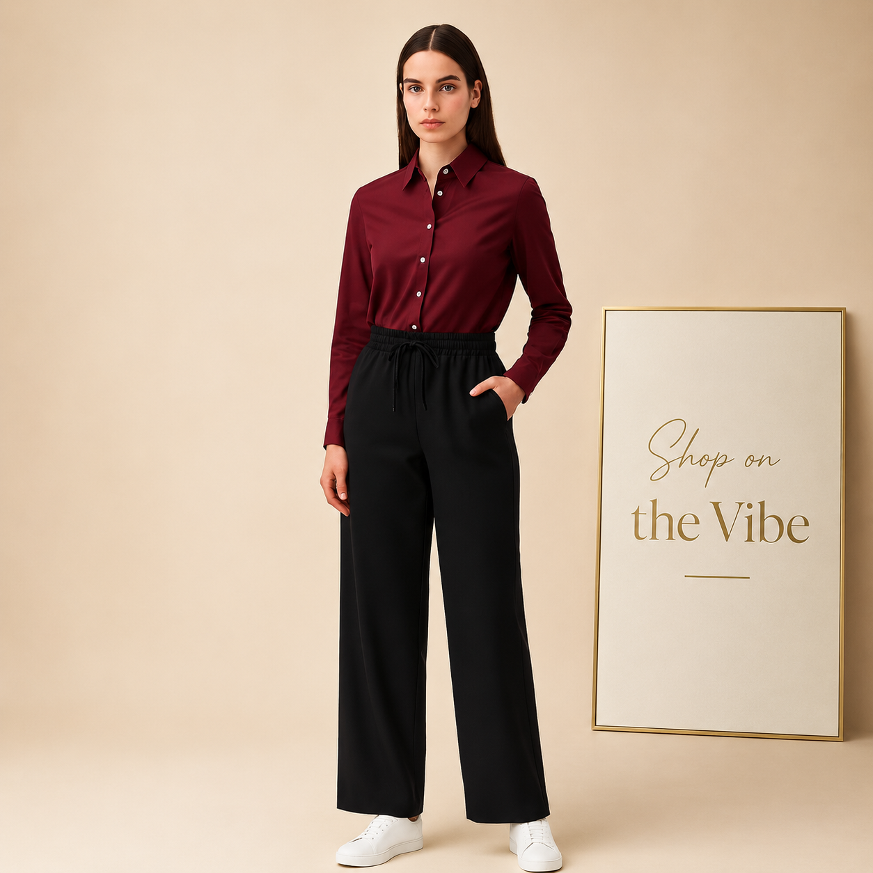 MAROON BUTTON DOWN SHIRT WITH BLACK FLAPPER