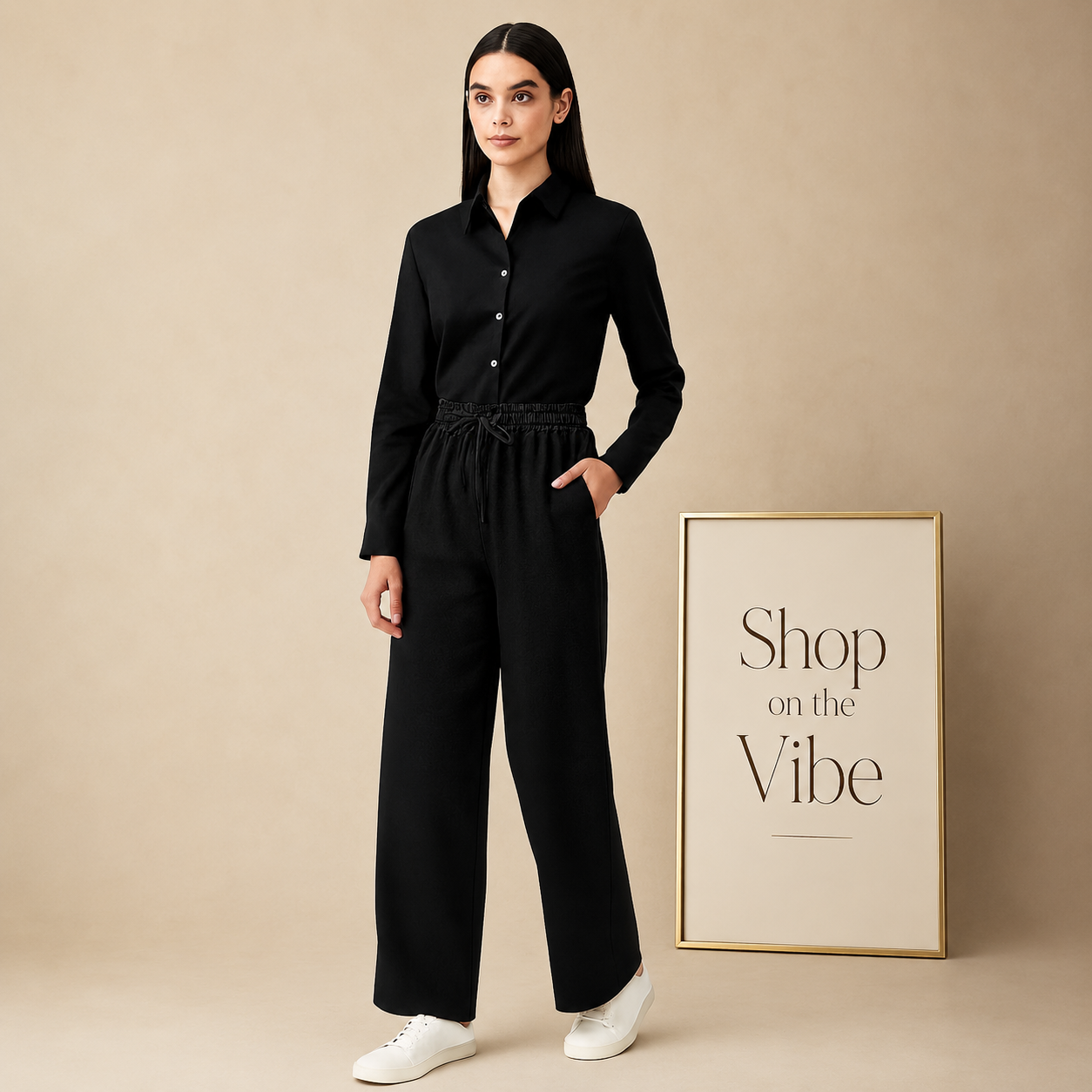 BLACK BUTTON DOWN SHIRT WITH BLACK FLAPPER