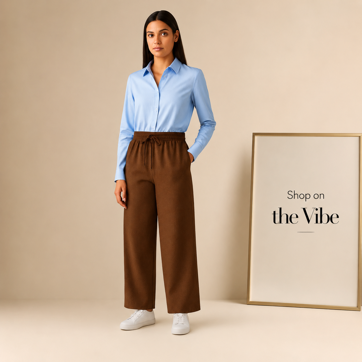 SKY BLUE BUTTON DOWN SHIRT WITH BROWN FLAPPER