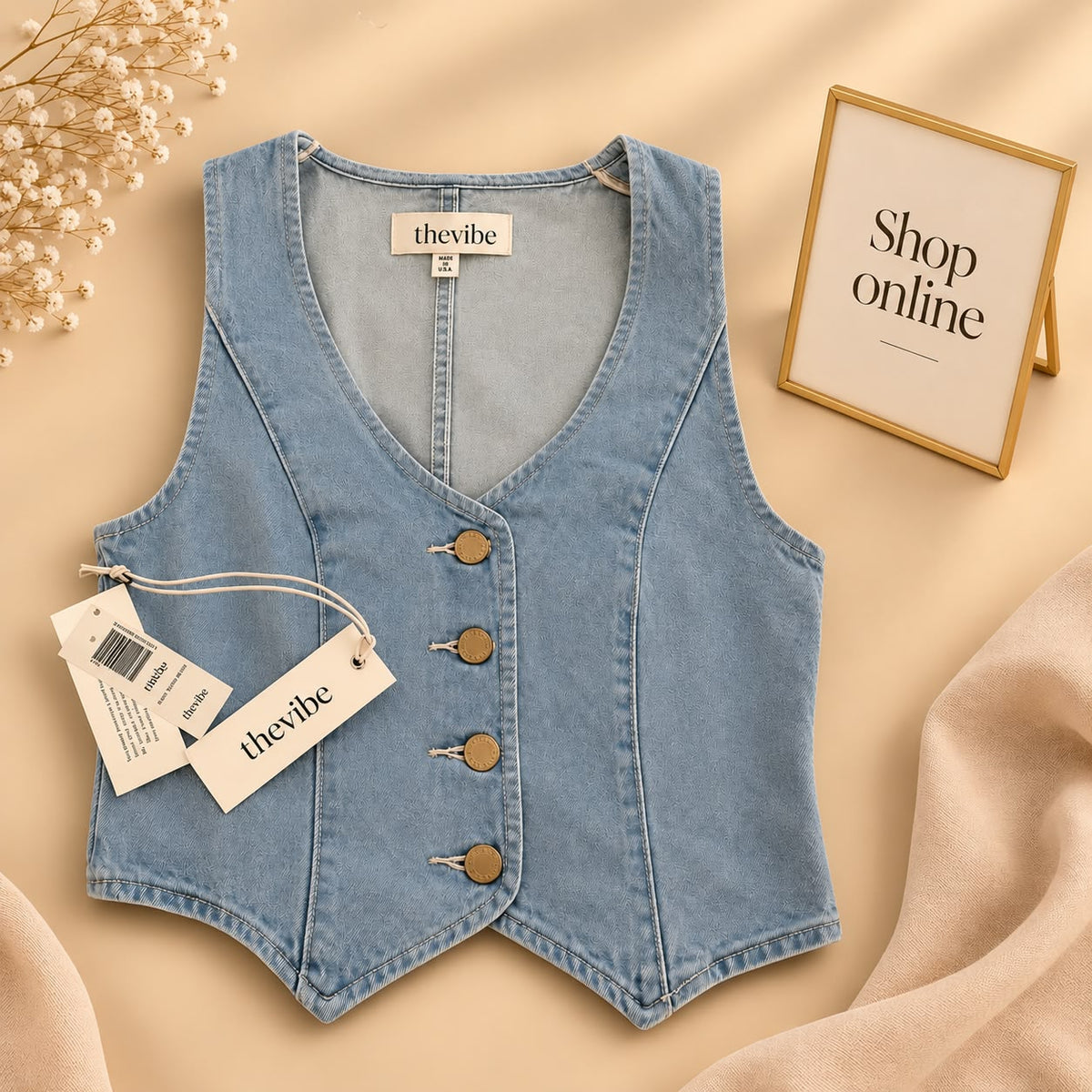 SKY BLUE FITTED DENIM VEST