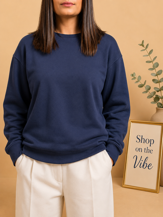 Plain Dark Blue Sweatshirt // Women
