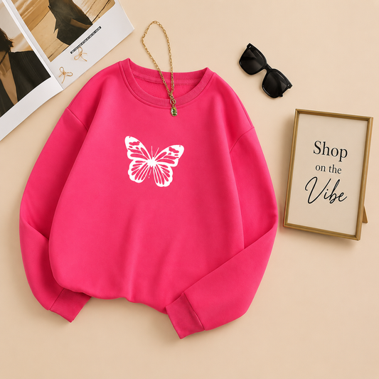 WHITE BIG BUTTERFLY PINK SWEATSHIRT