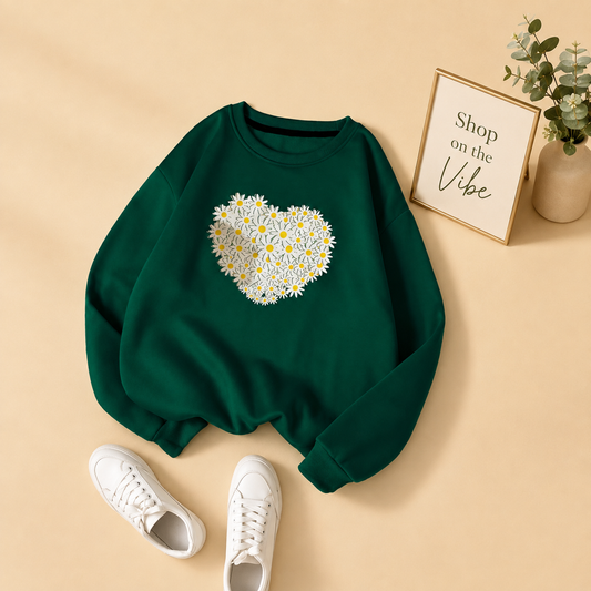 DAISY HEART BOTLLE GREEN SWEATSHIRT