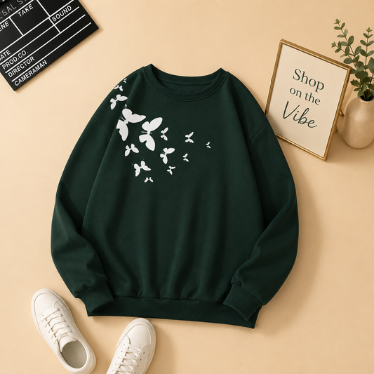 SHOULDER BUTTERFLY BOTTLE GREEN SWEATSHIRT