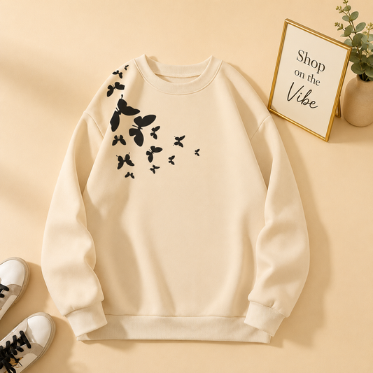 SHOULDER BUTTERFLY CREAM SWEATSHIRT