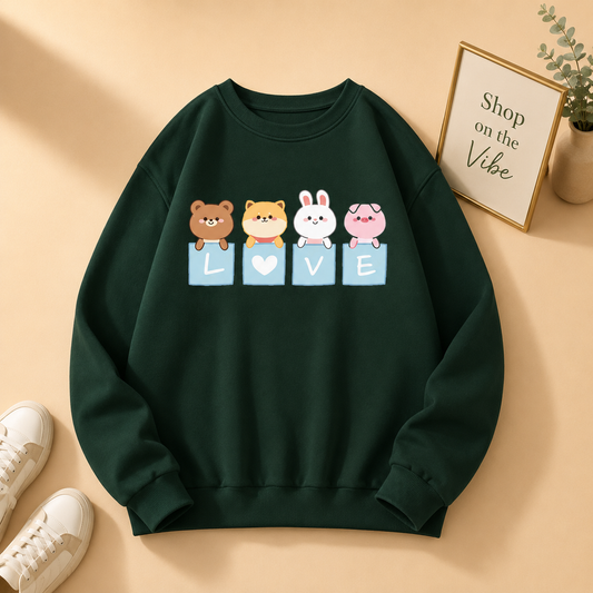 LOVE CARTOON BOTLE GREEN SWEATSHIRT