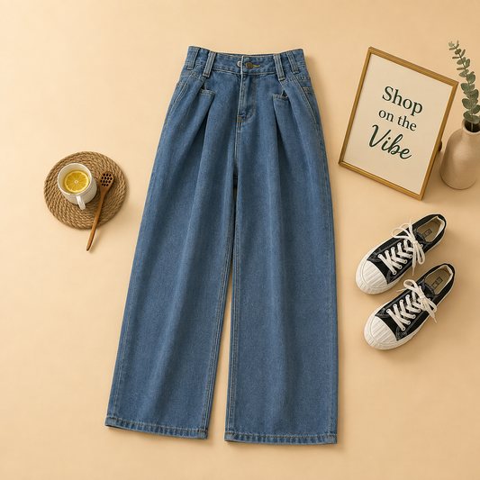 MID BLUE WIDE LEG JEANS