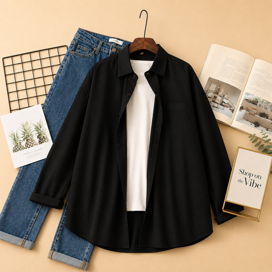 BLACK BUTTON DOWN SHIRT WITH INNER