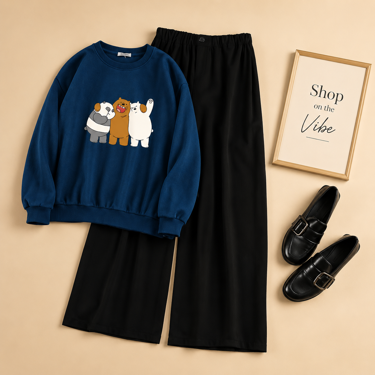 NAVY BLUE SWEATSHIRT TOGETHER BEAR WITH FLAPPER