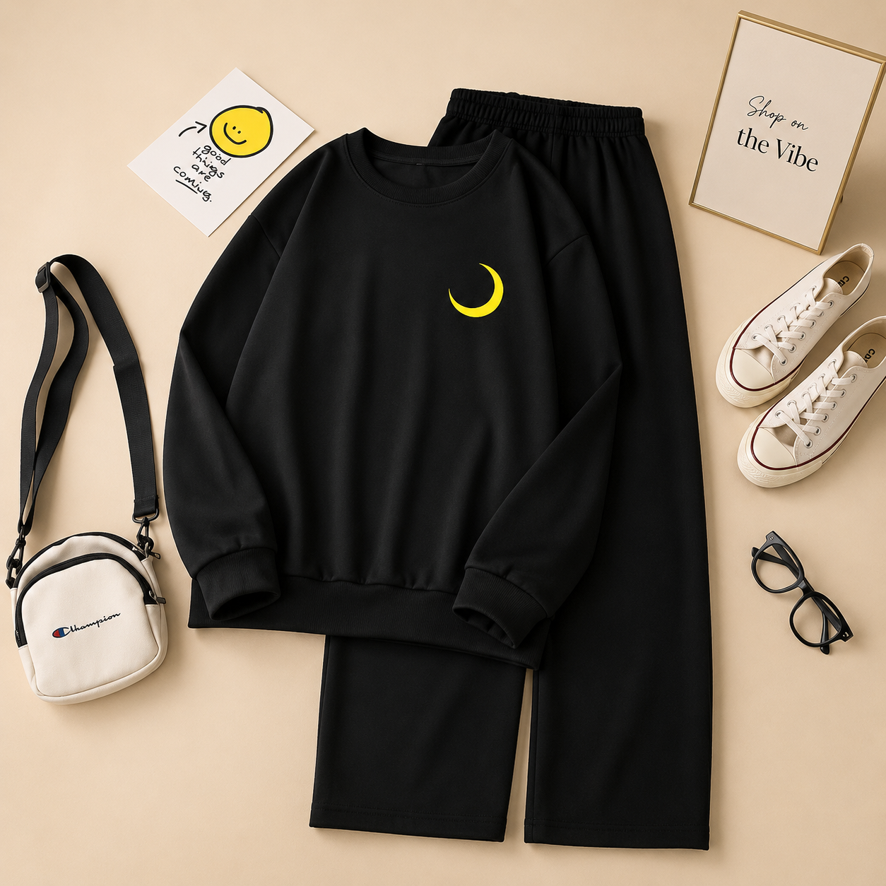 BLACK SWEATSHIRT MOON POCKET WITH FLAPPER