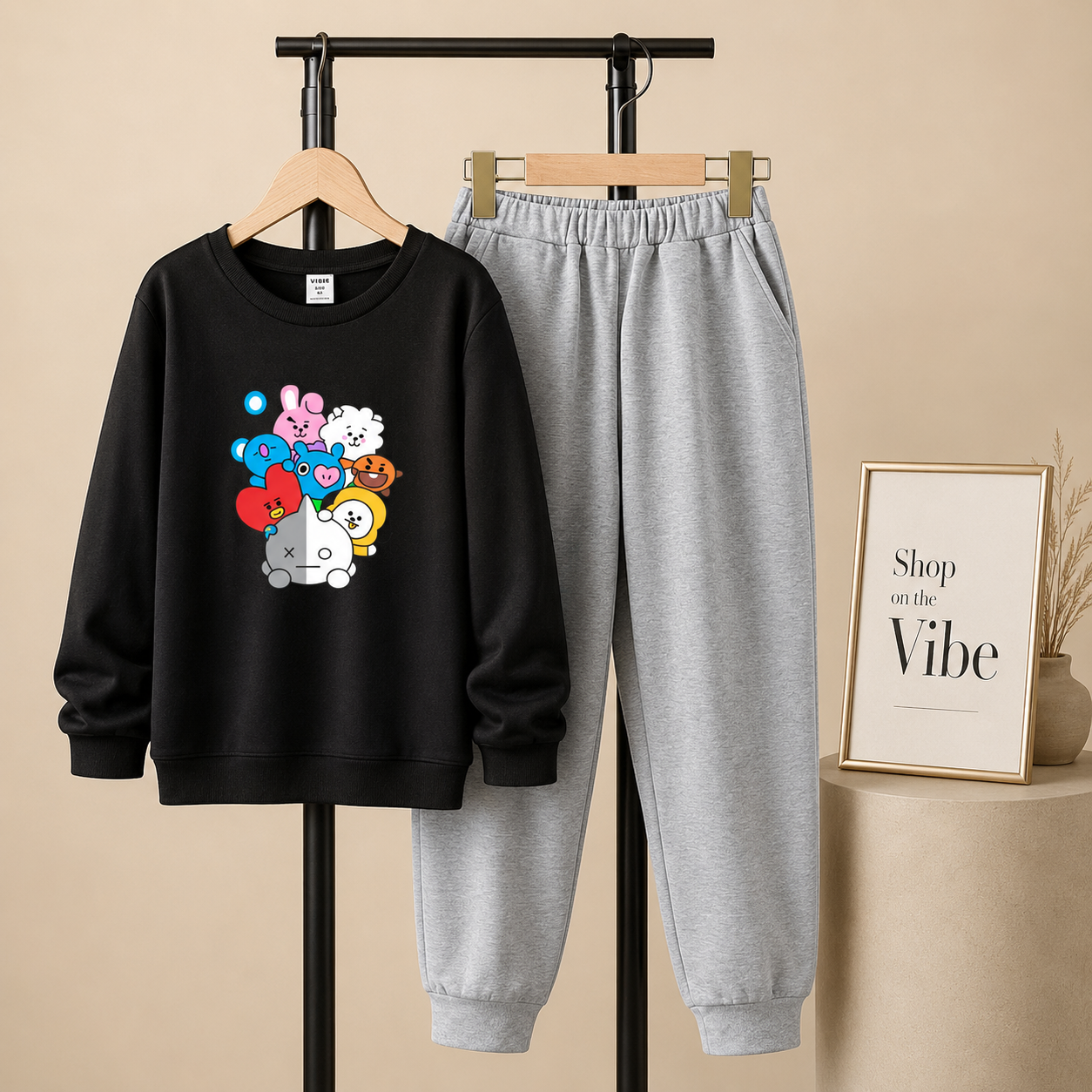 BLACK SWEATSHIRT BT21 WITH GREY TROUSER