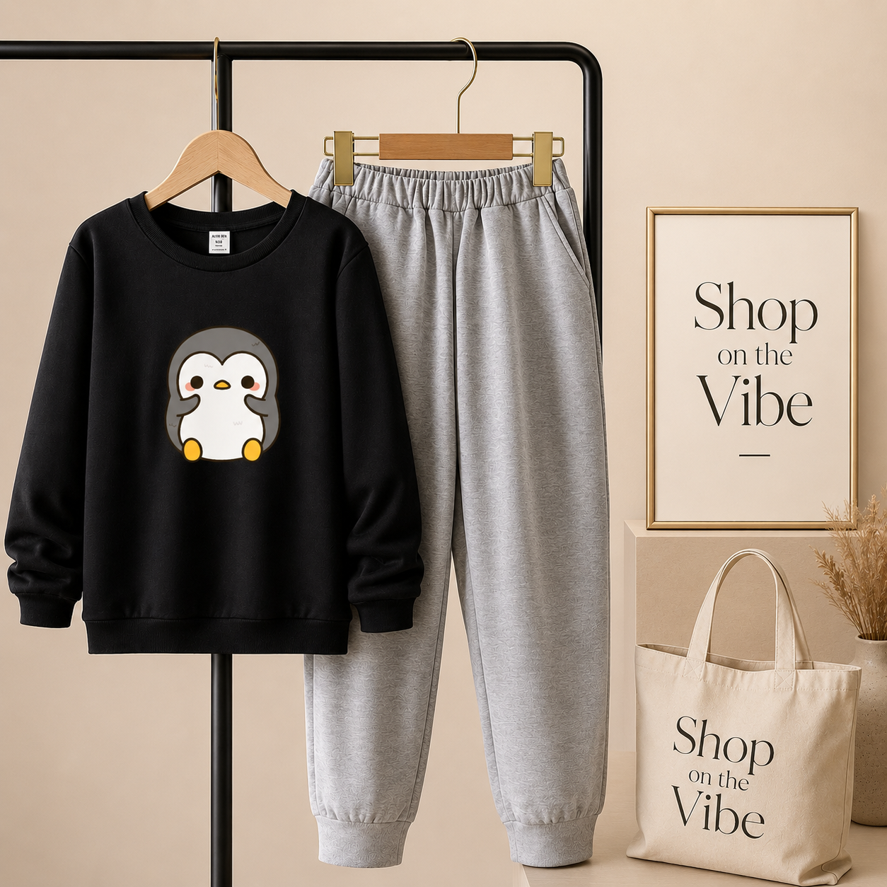 BLACK SWEATSHIRT PINGEUN WITH GREY TROUSER