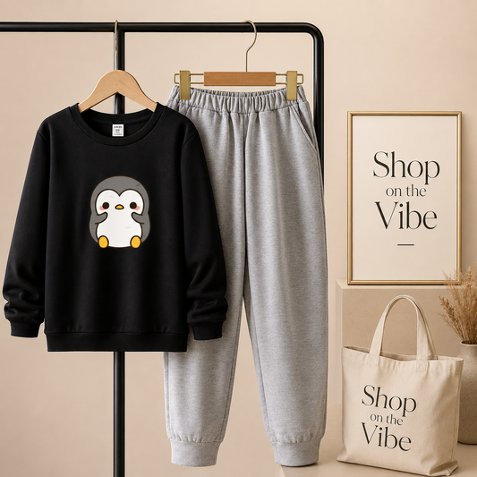 BLACK SWEATSHIRT PINGEUN WITH GREY TROUSER