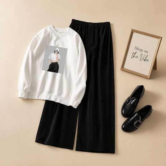 WHITE CAP GIRL WHITE SWEATSHIRT WITH FLAPPER