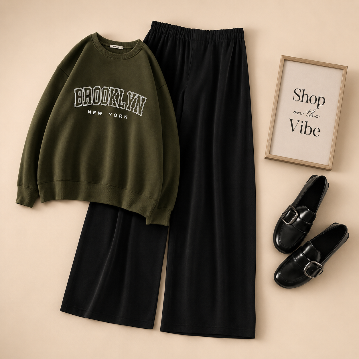 BROOKLYN OLIVE GREEN SWEATHSIRT WITH FLAPPER