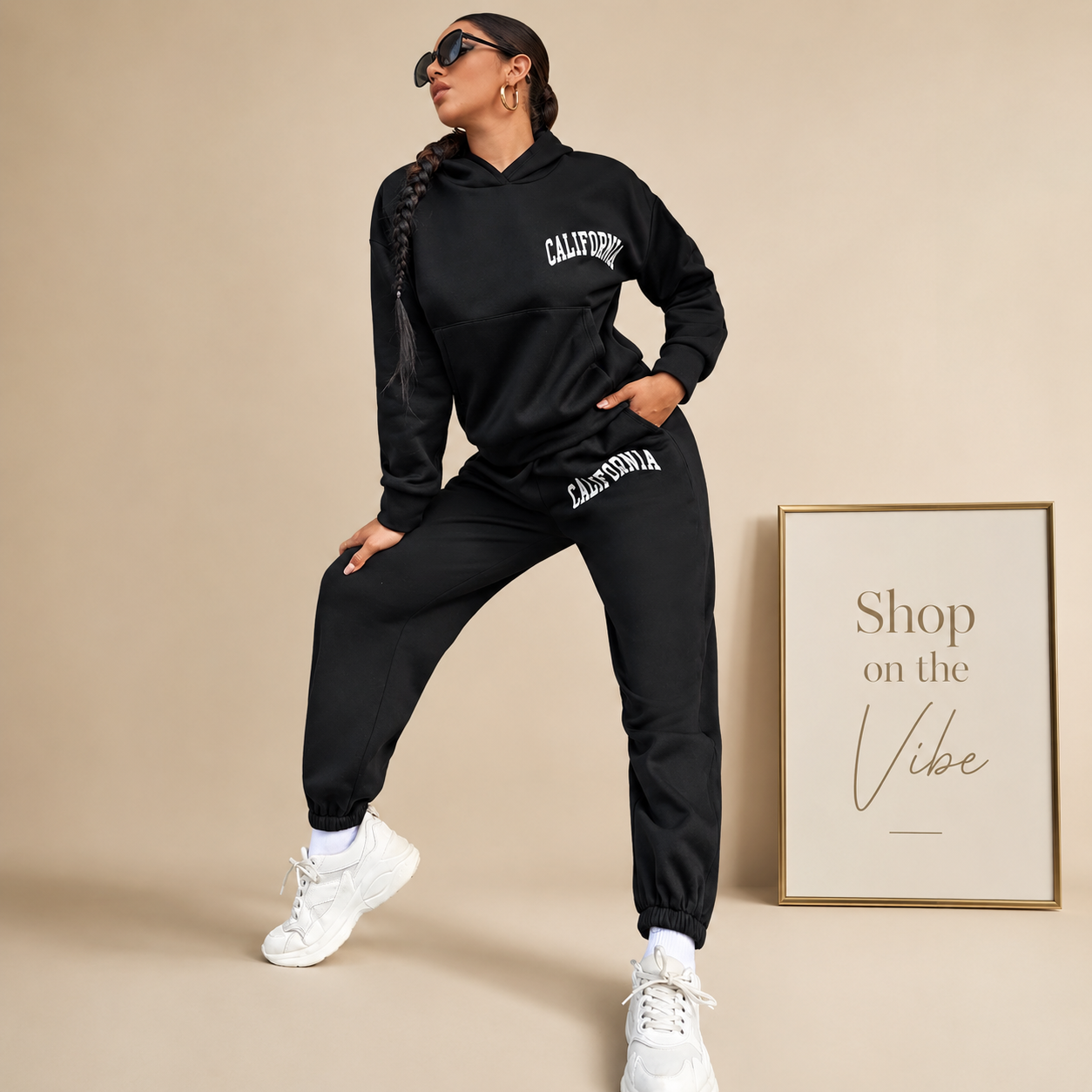 BLACK HOOD TRACKSUIT PRINTED CALIFORNIA