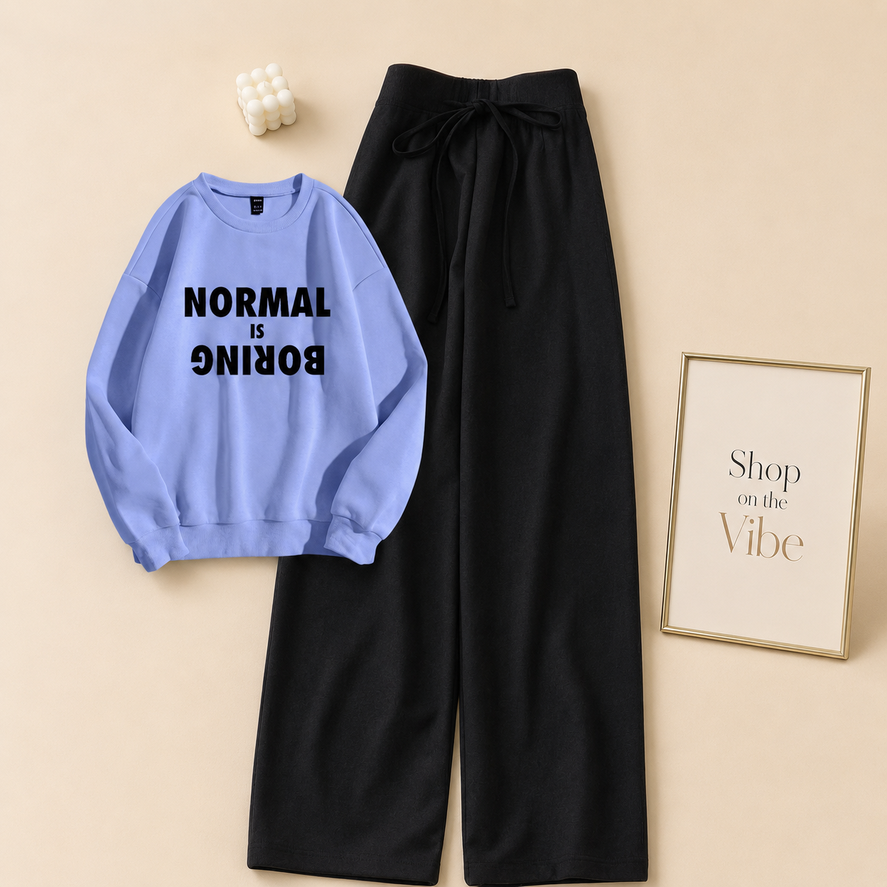 NORMAL IS BORING SKY BLUE SWEATSHIRT WITH BLACK FLAPPER