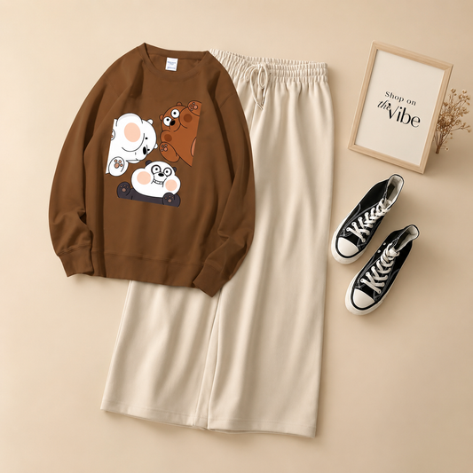 BOX BEAR BROWN SWEATSHIRT WITH BEIGE FLAPPER
