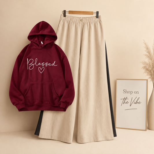 MAROON HOOD BLESSED HEART WITH BEIGE FLAPPER