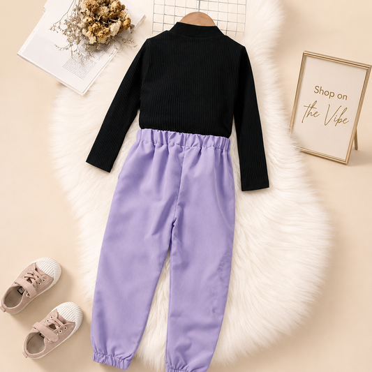 BLACK TURTLE NECK WITH LILAC SWEATPANT
