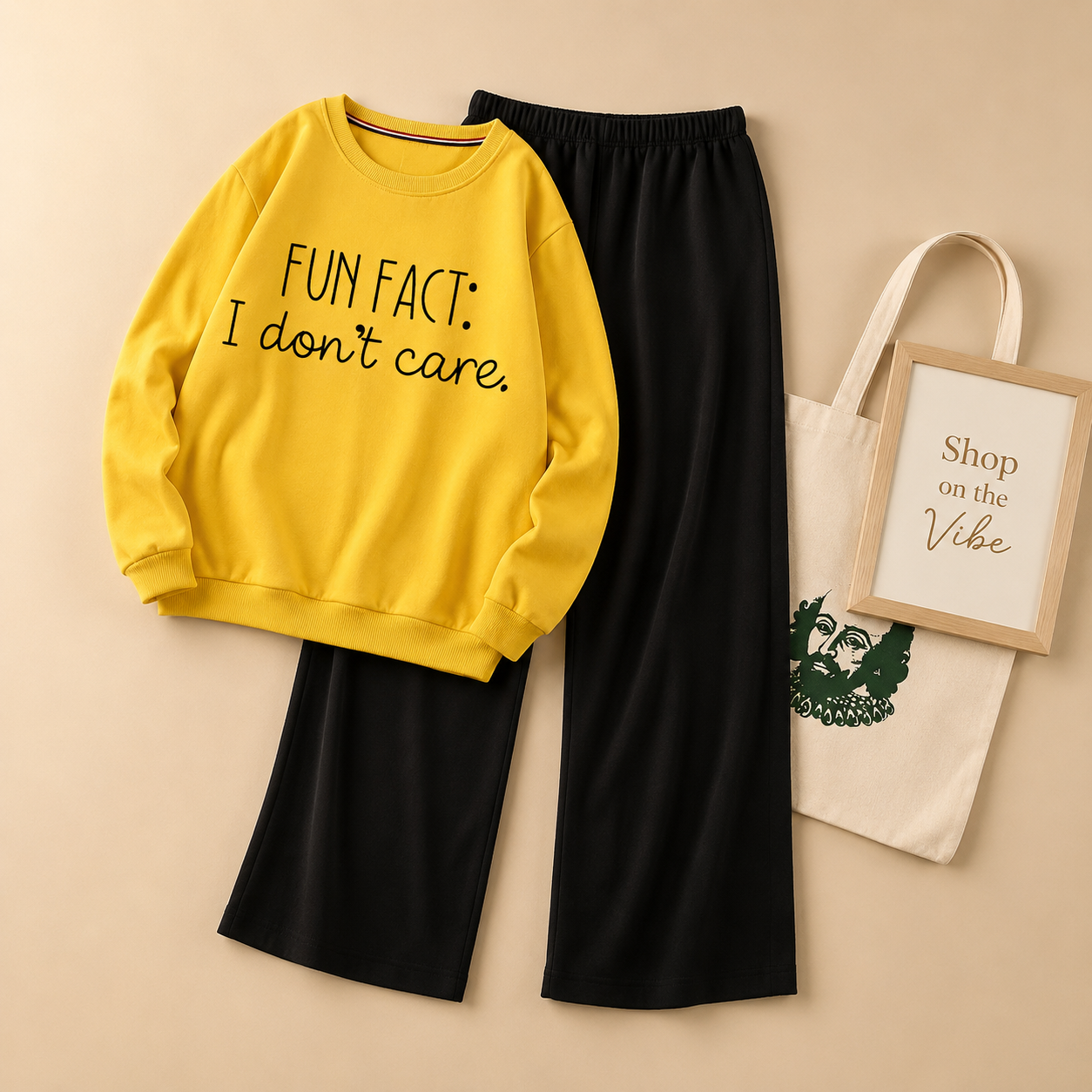 YELLOW SWEATSHIRT FUN FACT WITH BLACK FLAPPER