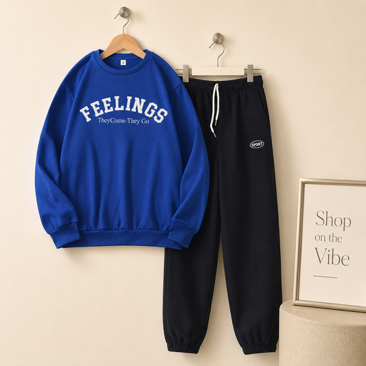 ROYAL BLUE SWEATSHIRT FEELINGS WITH BLACK TROUSER