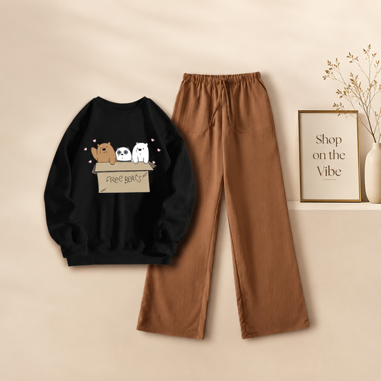 BLACK SWEATSHIRT FREE BEAR WITH BROWN FLAPPER