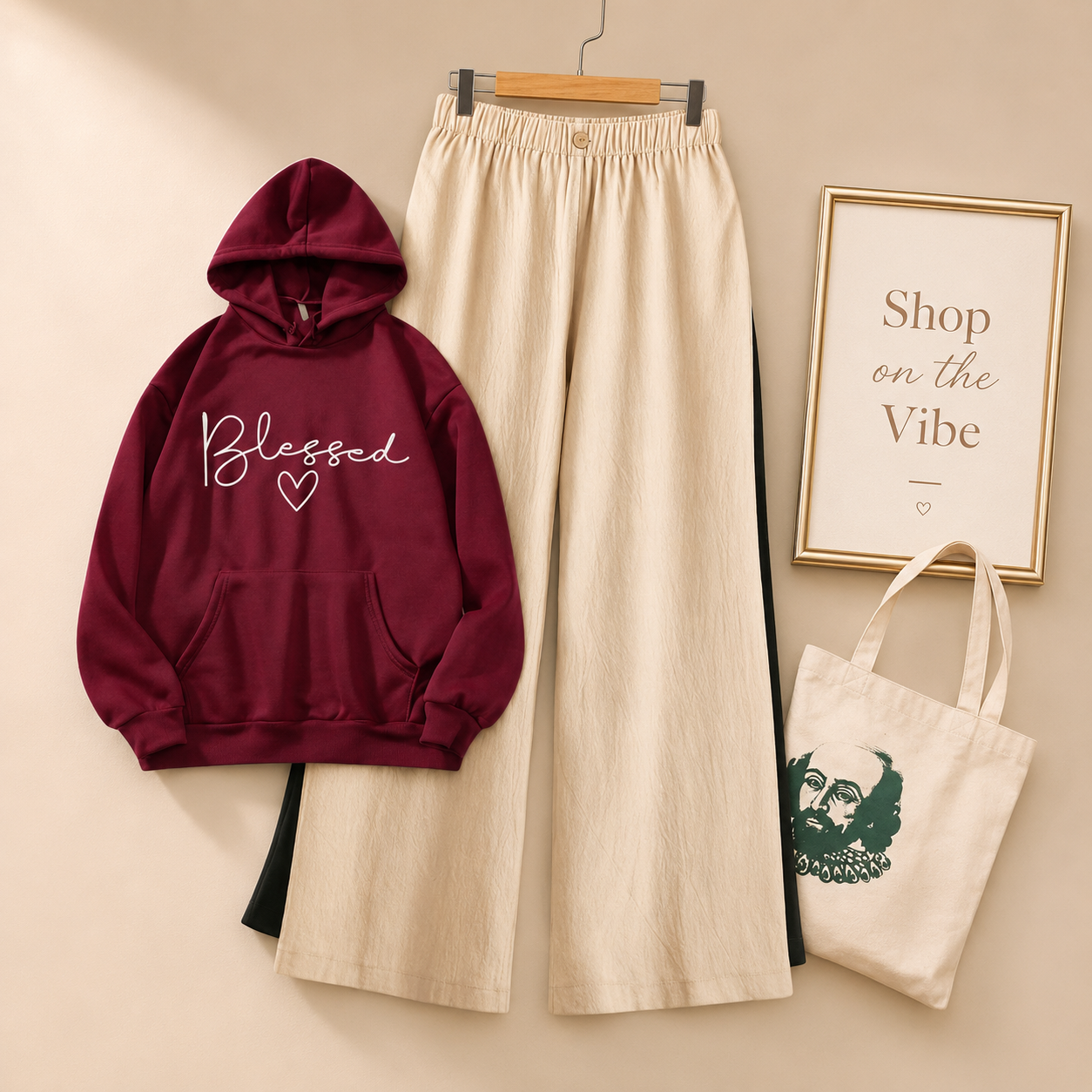 BLESSED MAROON HOOD WITH BEIGE FLAPPER