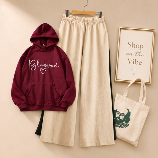 BLESSED MAROON HOOD WITH BEIGE FLAPPER
