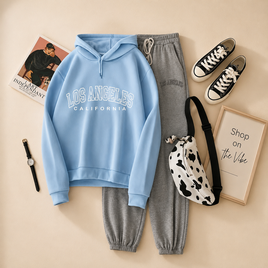LOS ANGELES SKY BLUE HOOD CHARCOAL TROUSER