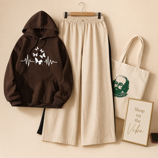 BUTTERFLY VEIN BROWN HOOD WITH BEIGE FLAPPER