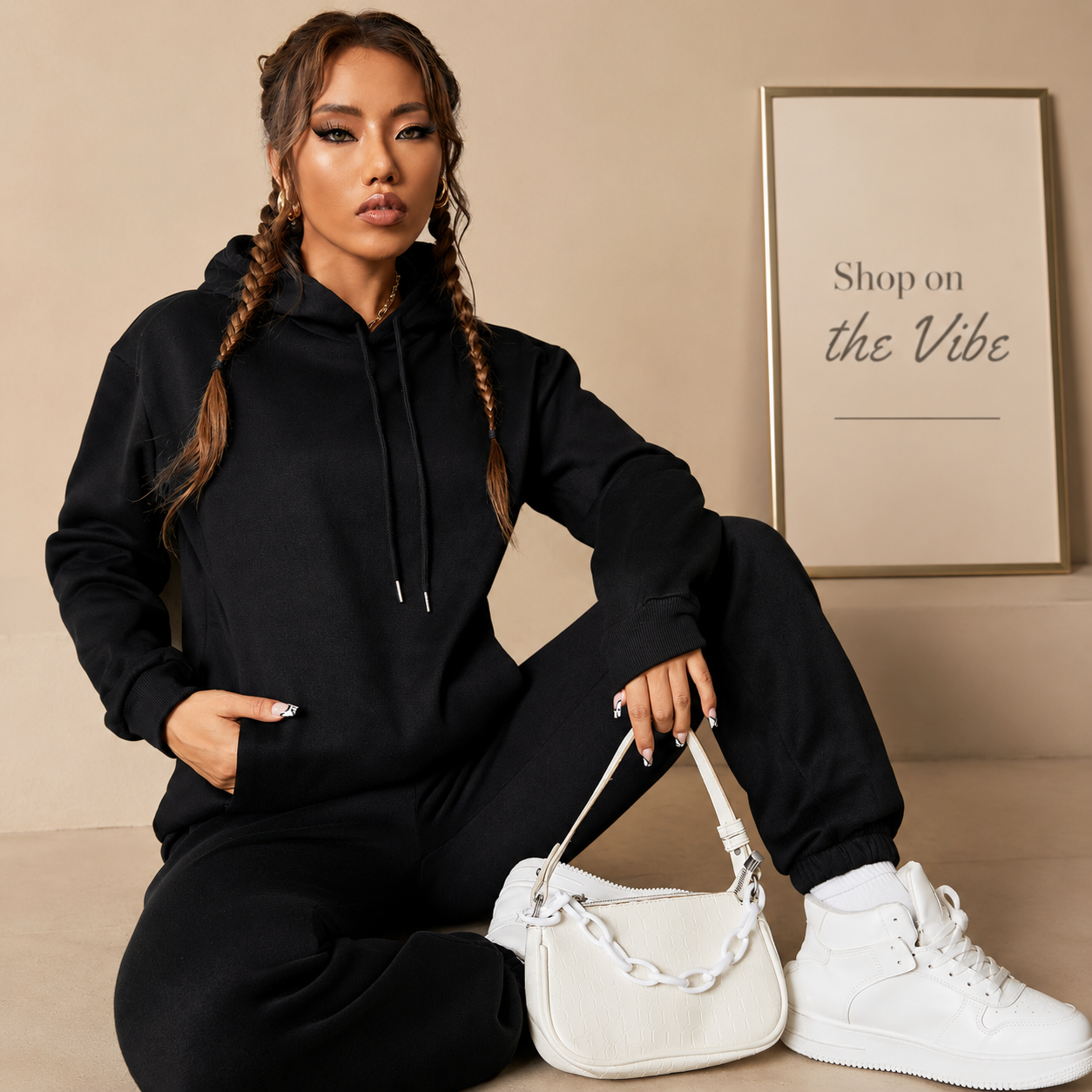 PLAIN BLACK HOOD TRACKSUIT