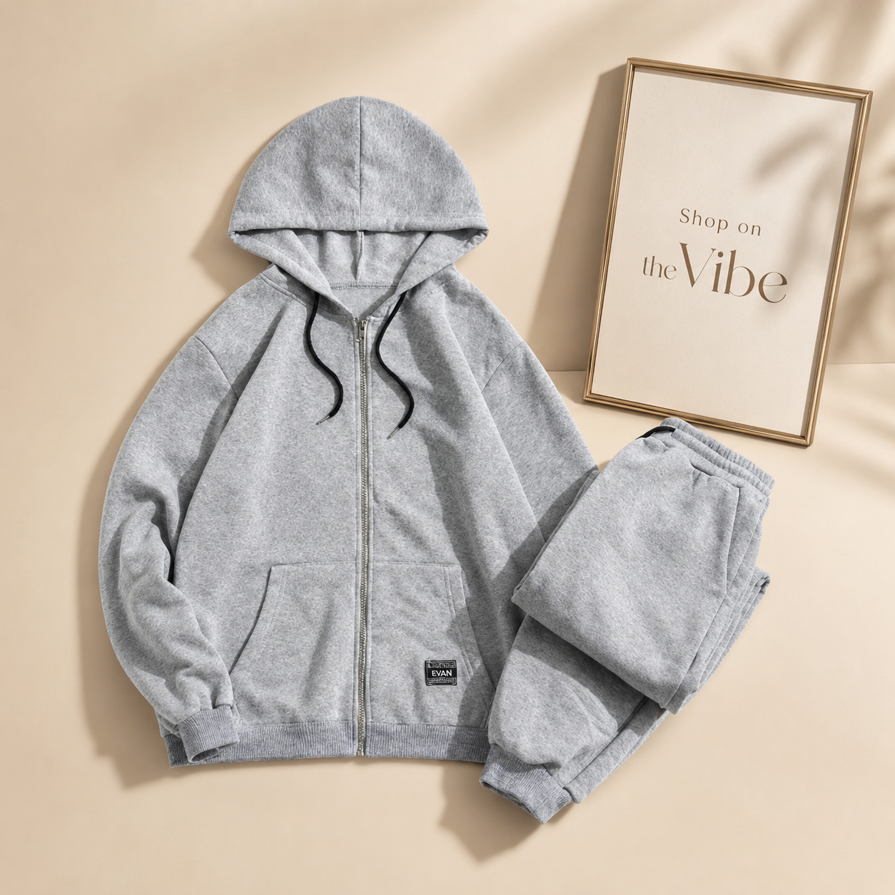PLAIN GREY ZIPPER HOOD WITH GREY SWEATPANT