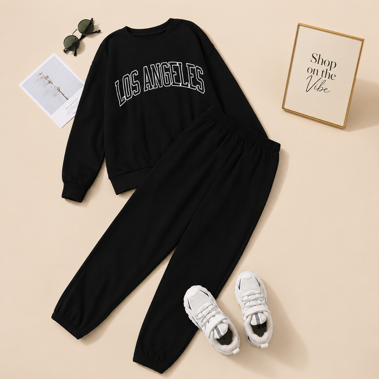 BLACK SWEATSHIRT LOS ANGELES WITH BLACK SWEATPANT