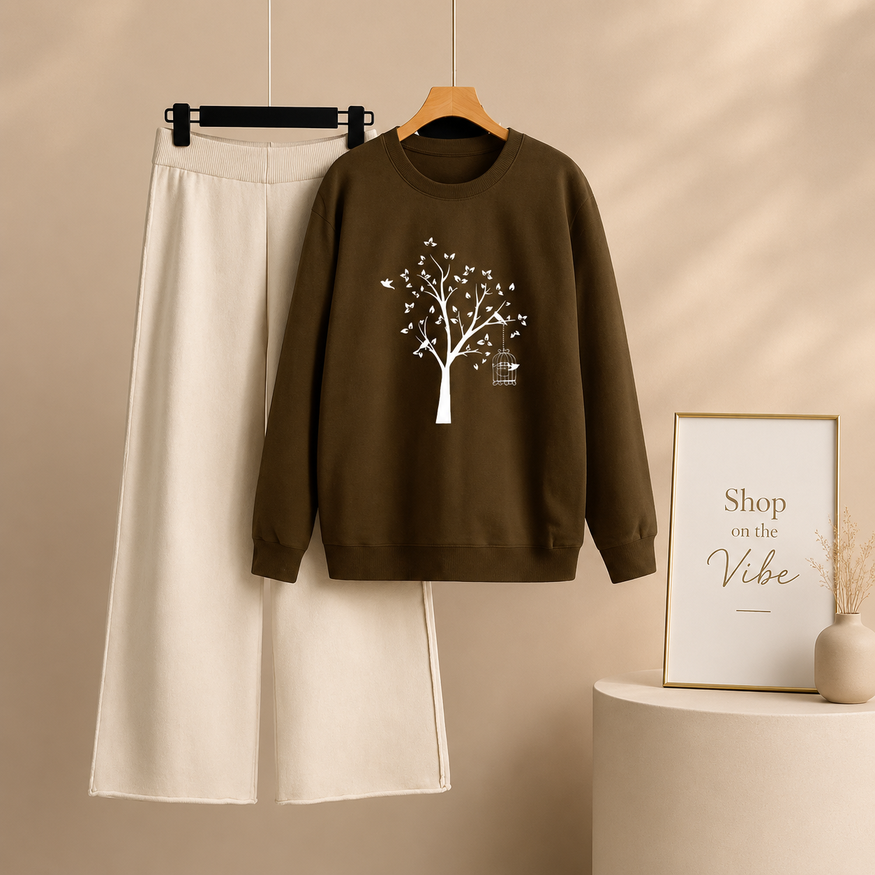 BROWN SWEATSHIRT NEW TREE WITH BEIGE FLAPPER