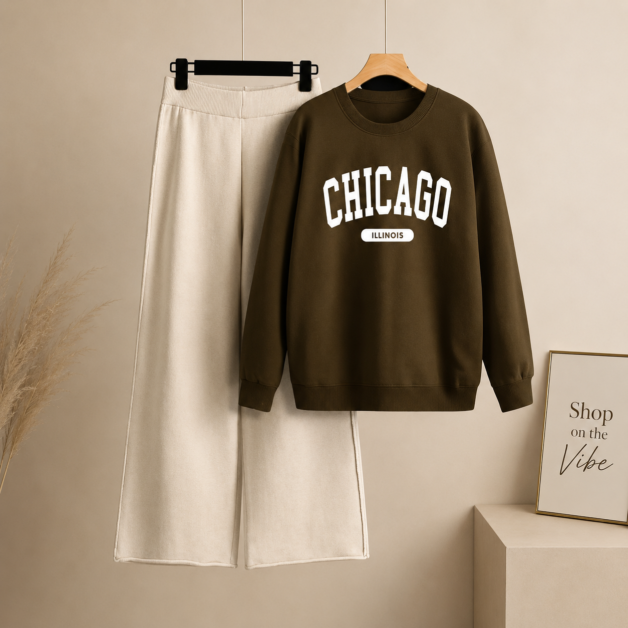 BROWN SWEATSHIRT CHICAGO WITH BEIGE FLAPPER