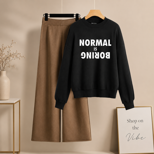 BLACK SWEATSHIRT NORMAL IS BORING WITH BROWN FLAPPER