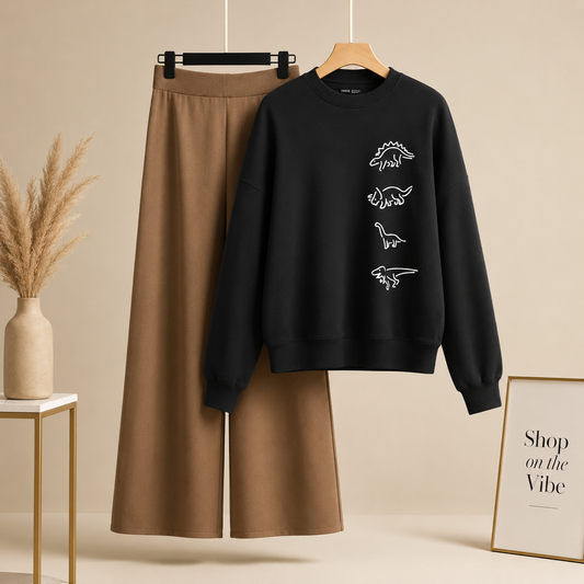 BLACK SWEATSHIRT VERTICAL ANIMAL LINE WITH BROWN  FLAPPER