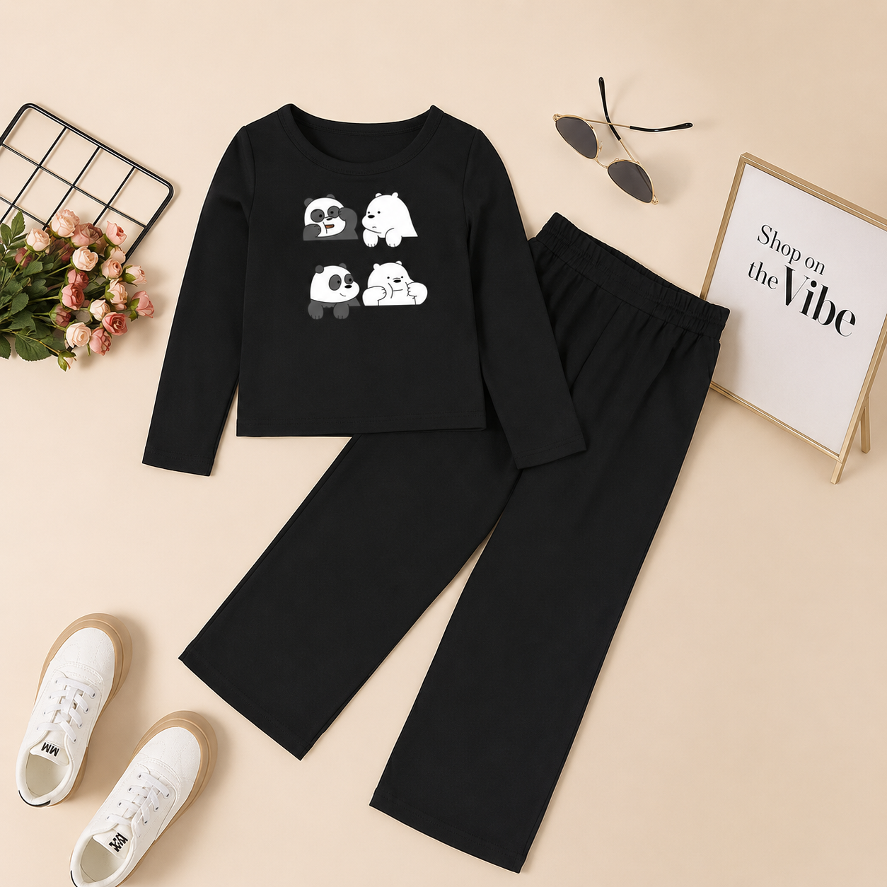 BLACK FULL SLEEVE SHIRT FOUR BEAR WITH BLACK FLAPPER