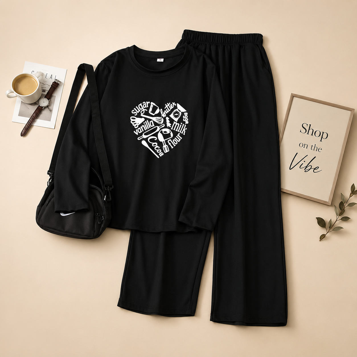 BLACK FULL SLEEVE SHIRT SUGAR VANILLA WITH BLACK FLAPPER