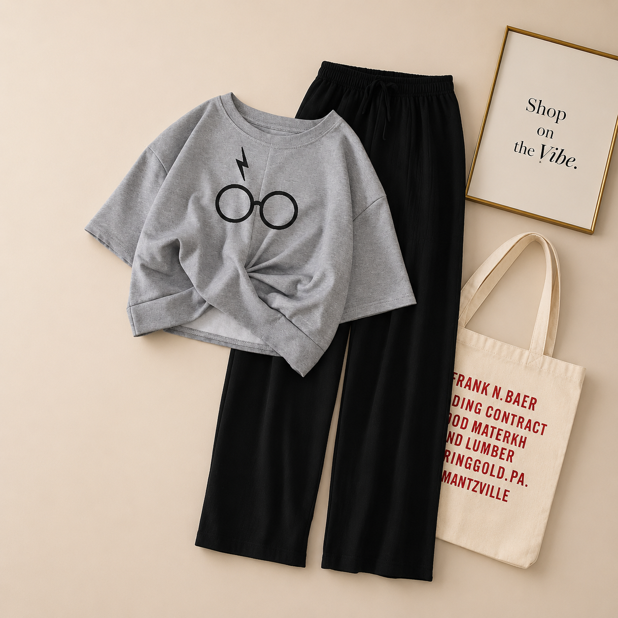 GREY TSHIRT HARRY POTTER GLASSES WITH BLACK FLAPPER