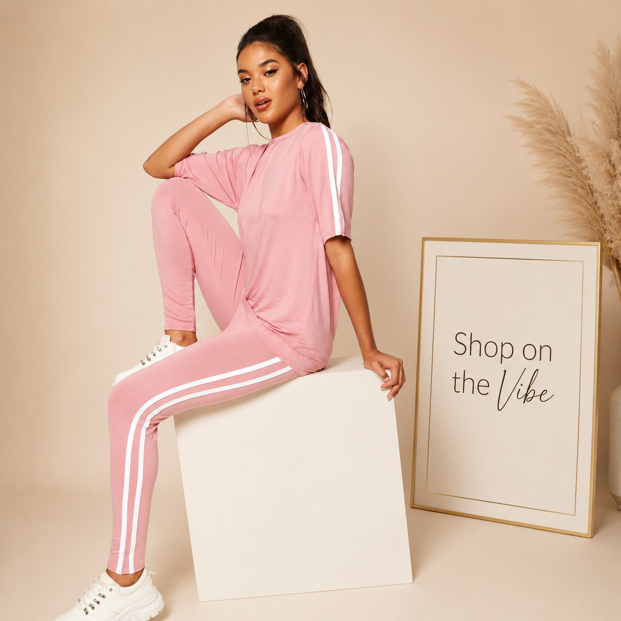 PINK WHITE SIDE LINE TRACKSUIT