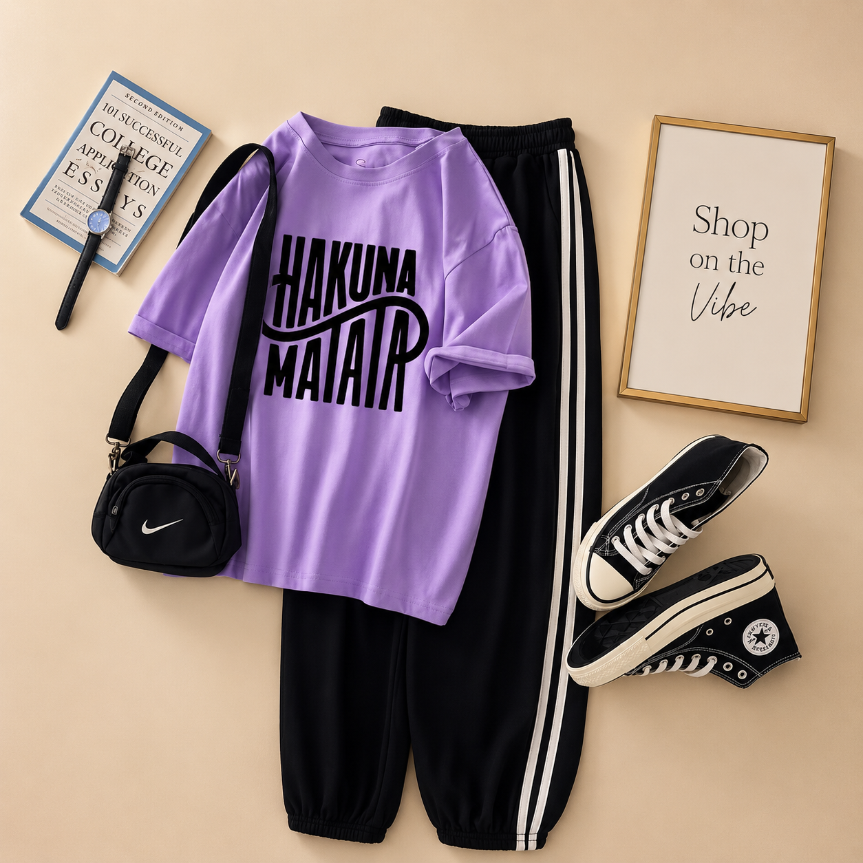 LILAC TSHIRT HAKUNA MATATA WITH STRIPE TROUSER
