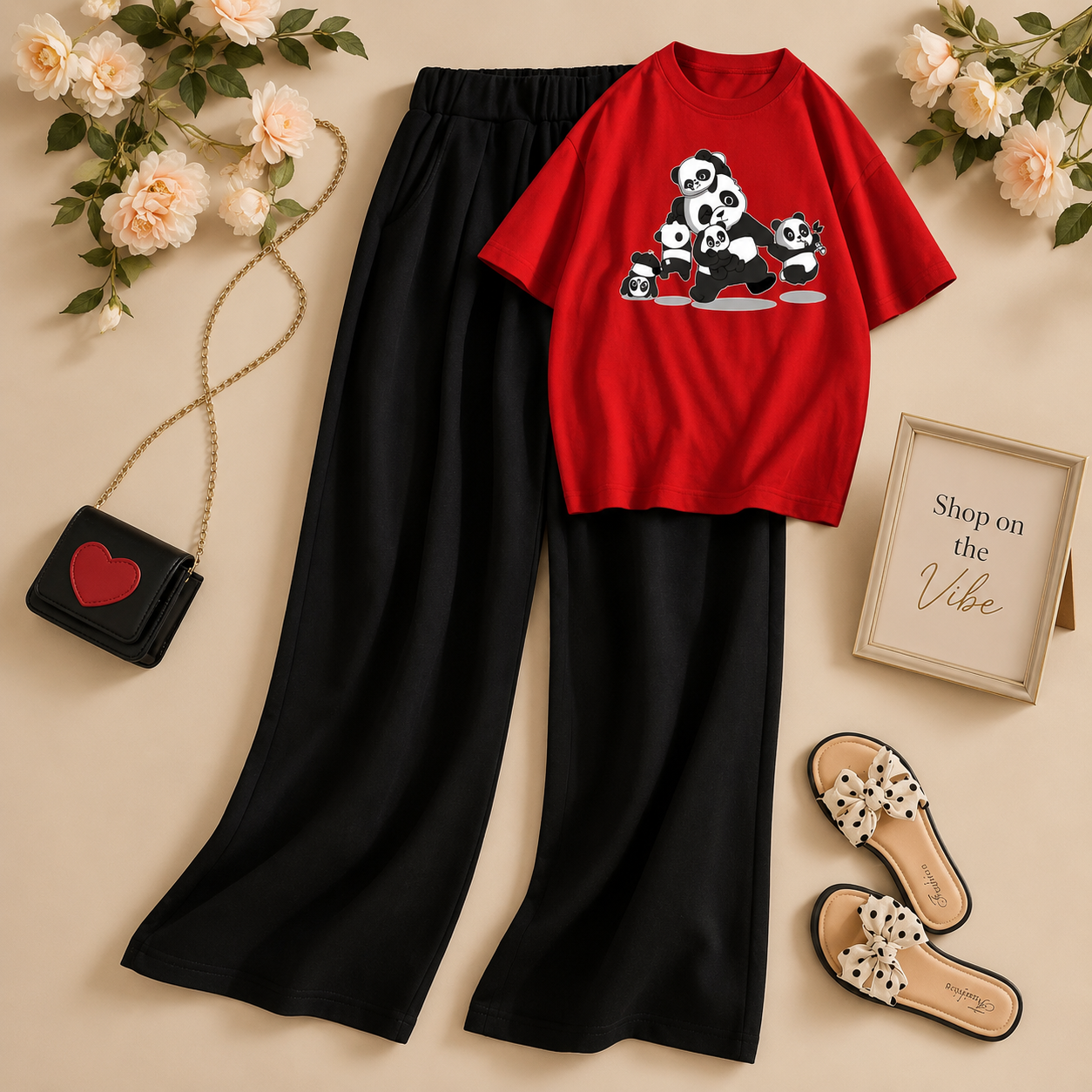 RER TEE PANDA FAMILY WITH BLACK FLAPPER
